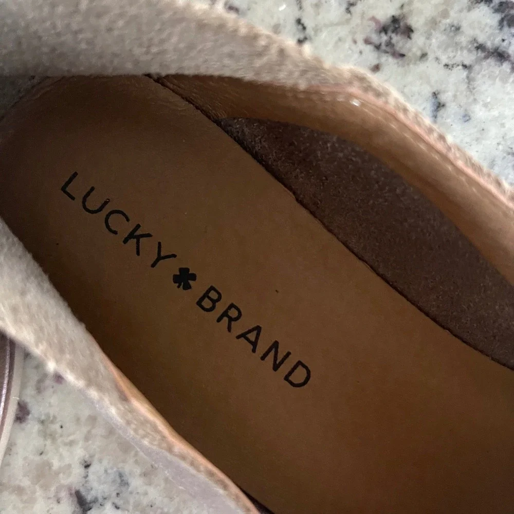 Lucky Brand Cahill Loafers‎ Womens 7 Taupe Leather Minimalist Pointed Toe Flats